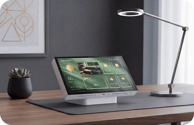 White Aqara Panel Hub S1 Plus Desktop showing its smart home dashboard
