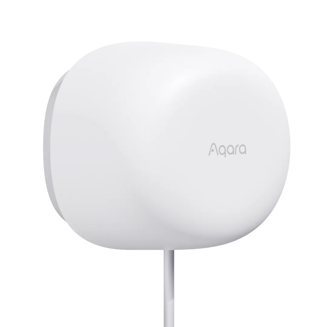 White Aqara Presence Sensor FP1E on its adjustable magnetic mount