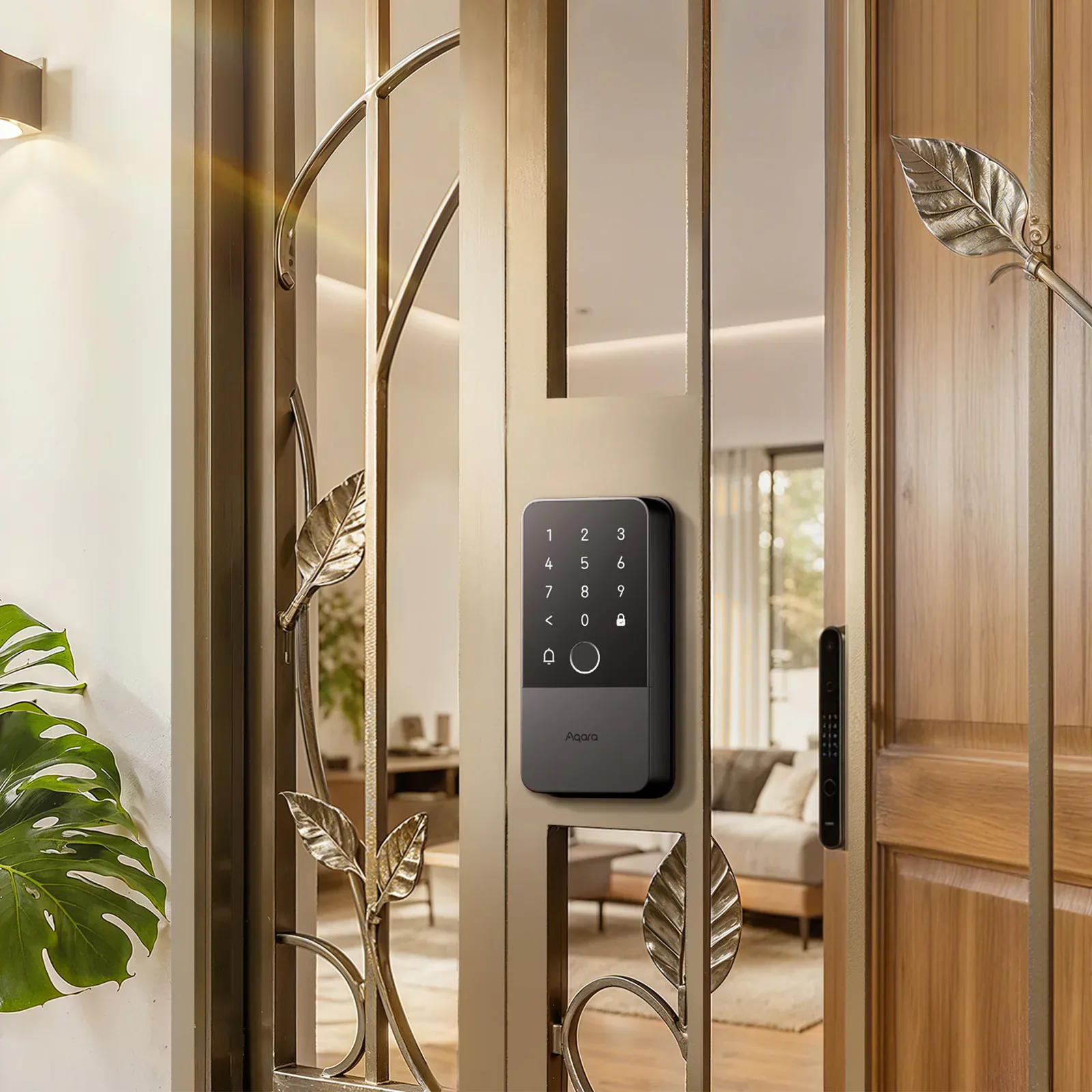 Aqara Smart Gate Lock U500 keypad mounted on a decorative metal gate