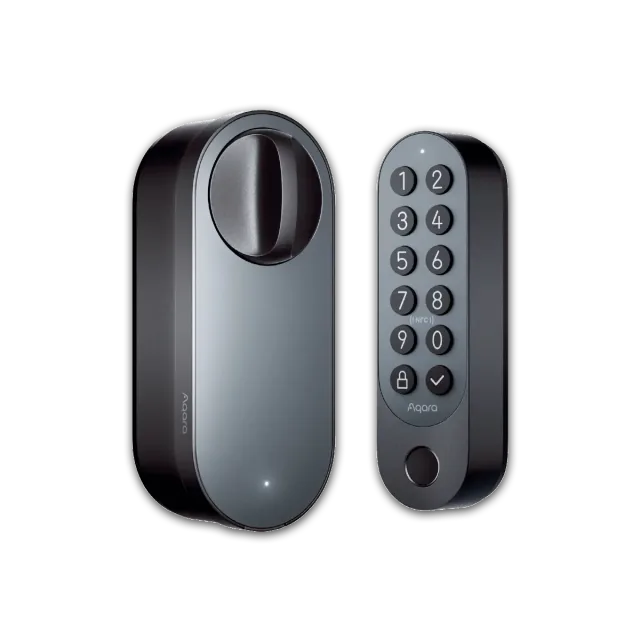 Black Aqara U200 interior lock motor and separate fingerprint keypad