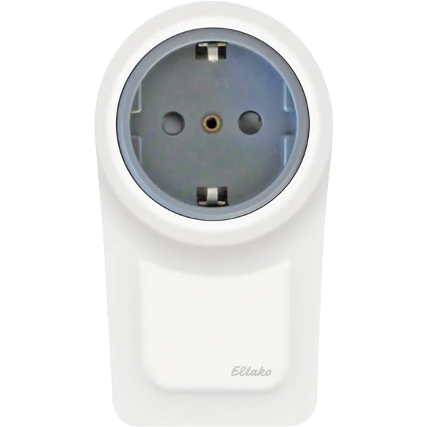 White Eltako FSR100-IPM Schuko smart plug with a recessed grey socket