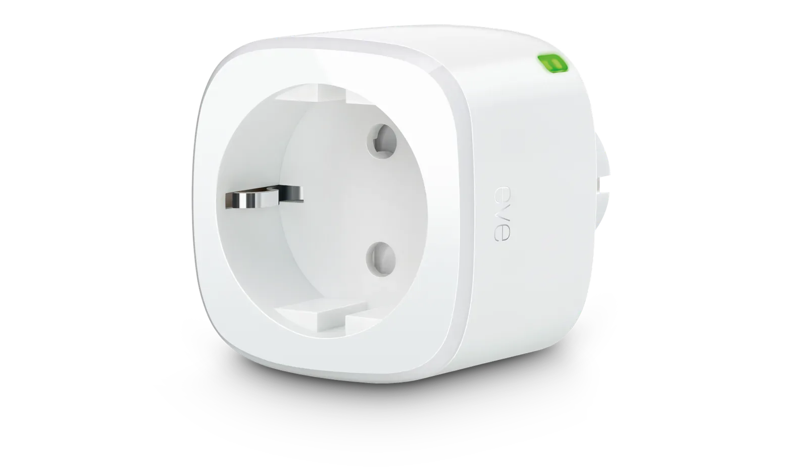 European Eve Energy plug with a recessed Schuko socket and green control button