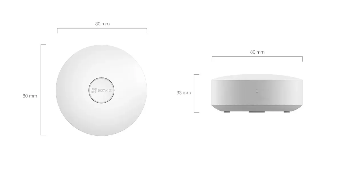 EZVIZ A3-R200 home gateway shown from the top and side