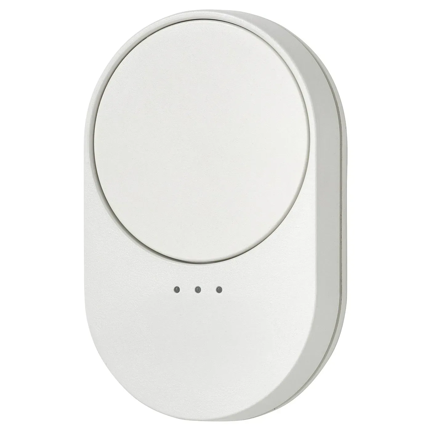 White IKEA BILRESA scroll-wheel remote with three group indicators