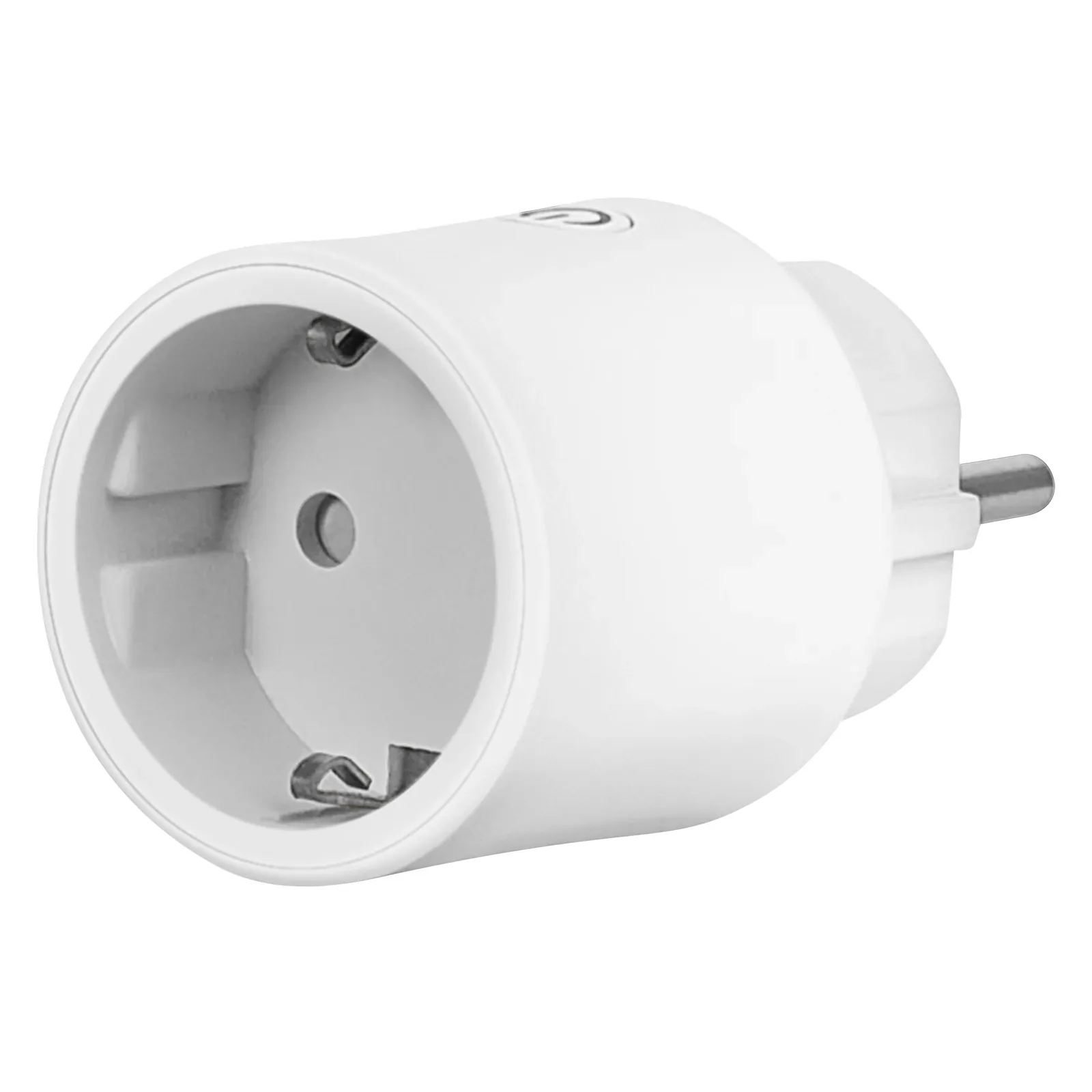 Official LEDVANCE product cutout of the white SMART+ Matter Plug EU with its recessed Schuko socket and top power button