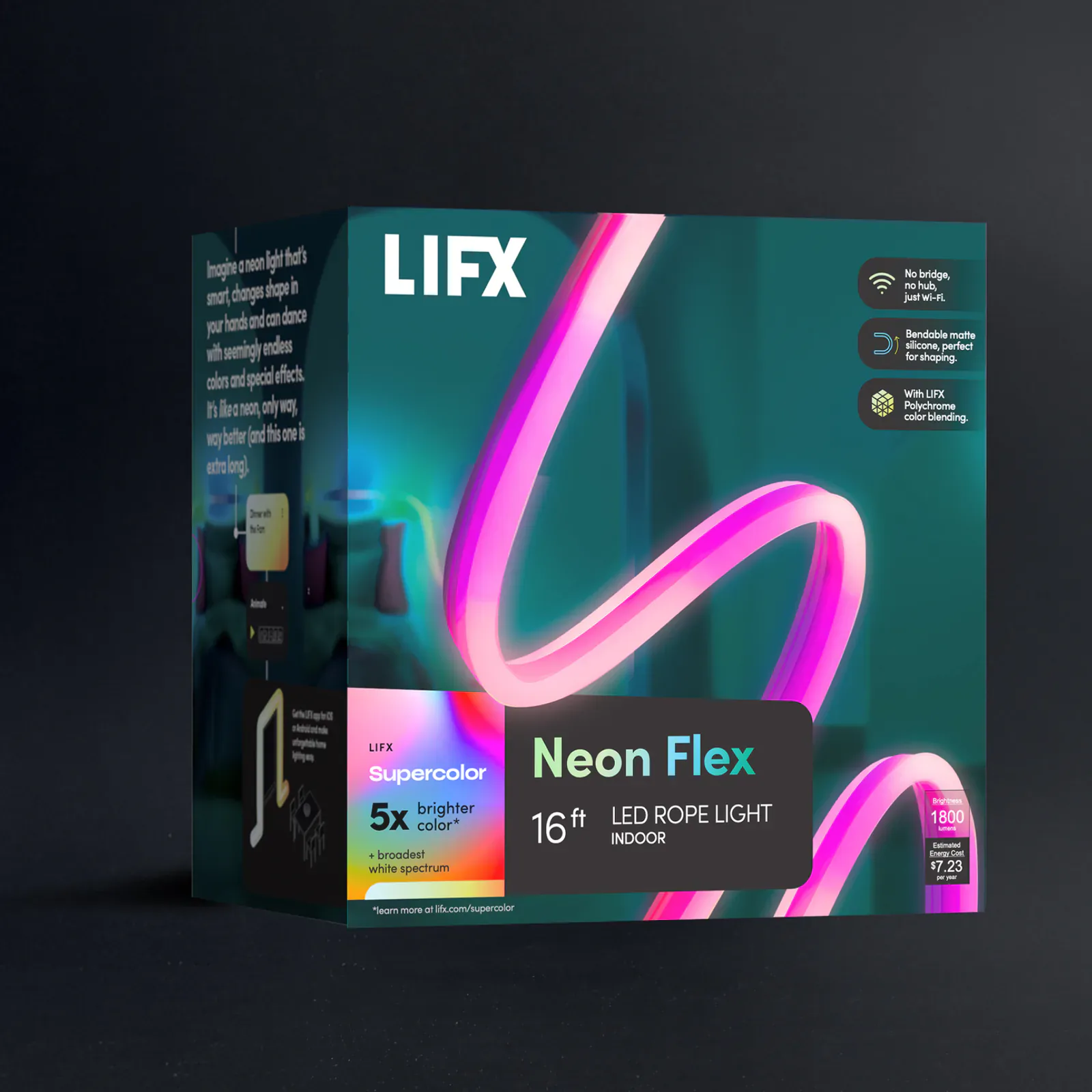 Boxed LIFX Indoor SuperColor Neon Flex 16ft rope light glowing pink