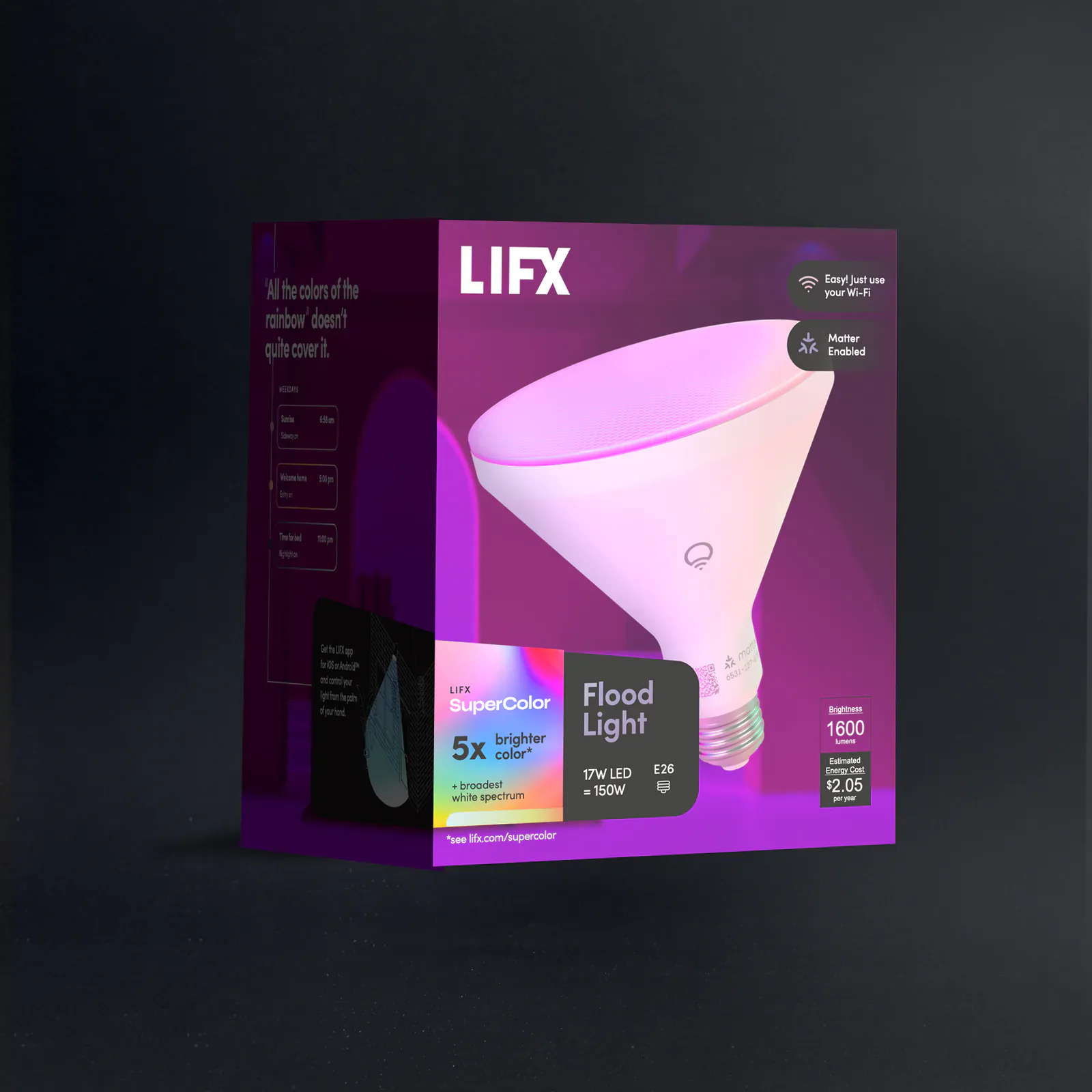 LIFX Outdoor SuperColor PAR38 Matter flood bulb and retail box