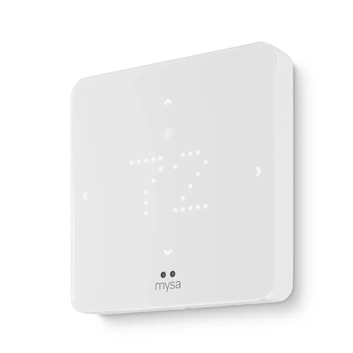 White Mysa Smart Thermostat showing a 72 degree cooling setpoint