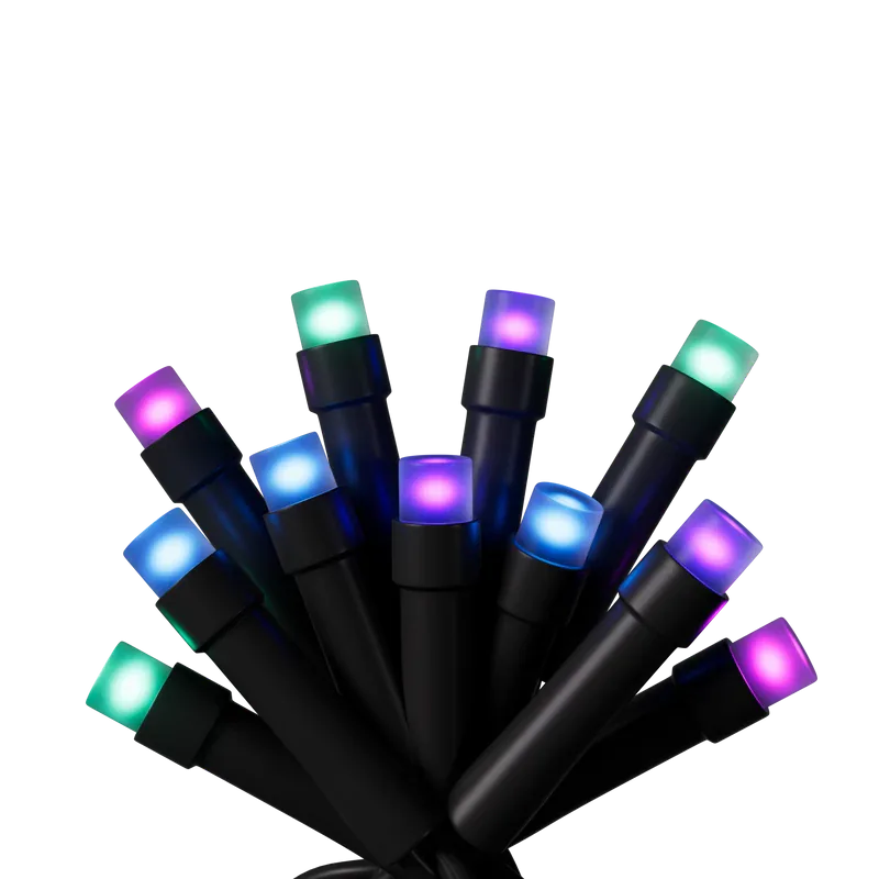 Nanoleaf Smart Holiday String Lights with black wire and multicolor LED capsules