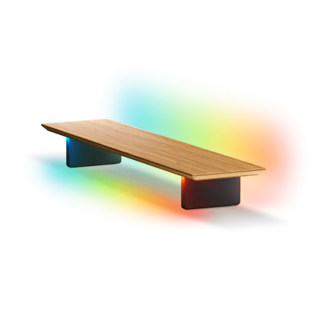 Nanoleaf x FANTAQI Smart LED Monitor Stand with front and rear RGB lighting illuminated