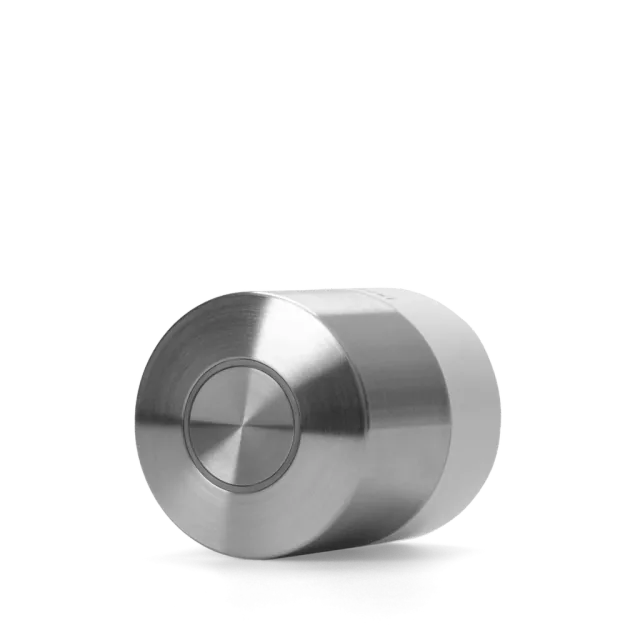 Stainless-steel Nuki Smart Lock Pro fifth generation with its white base ring
