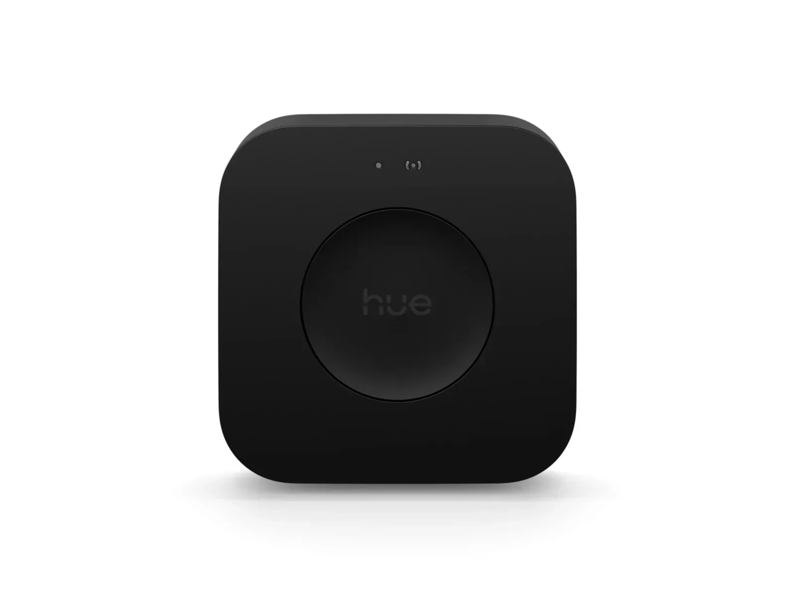 Black Philips Hue Bridge Pro with a round central Hue button