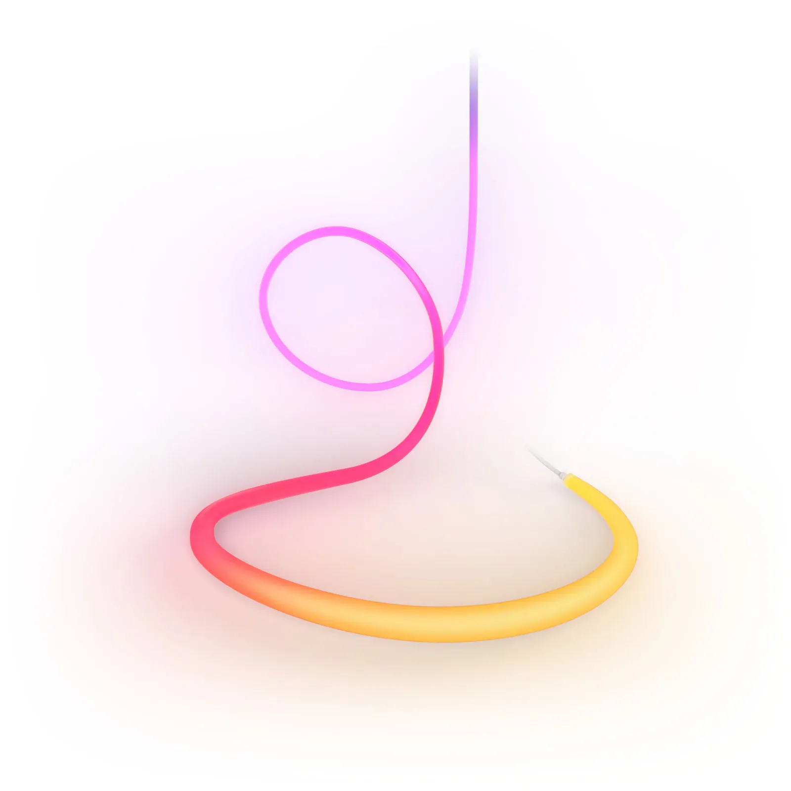 Philips Hue Liane 360-degree rope light glowing in pink, purple, red, and yellow on a white background