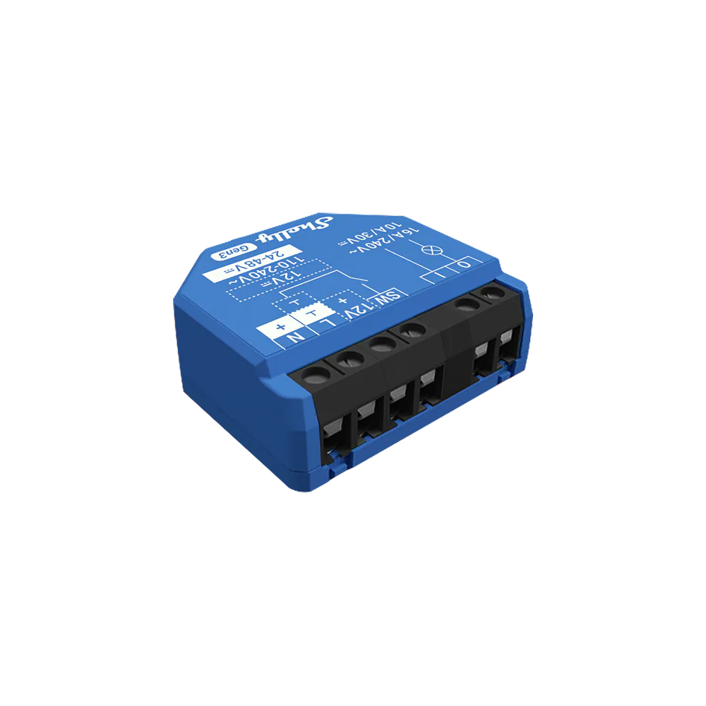 Blue Shelly 1 Gen3 relay with black terminals and separate load and power connections