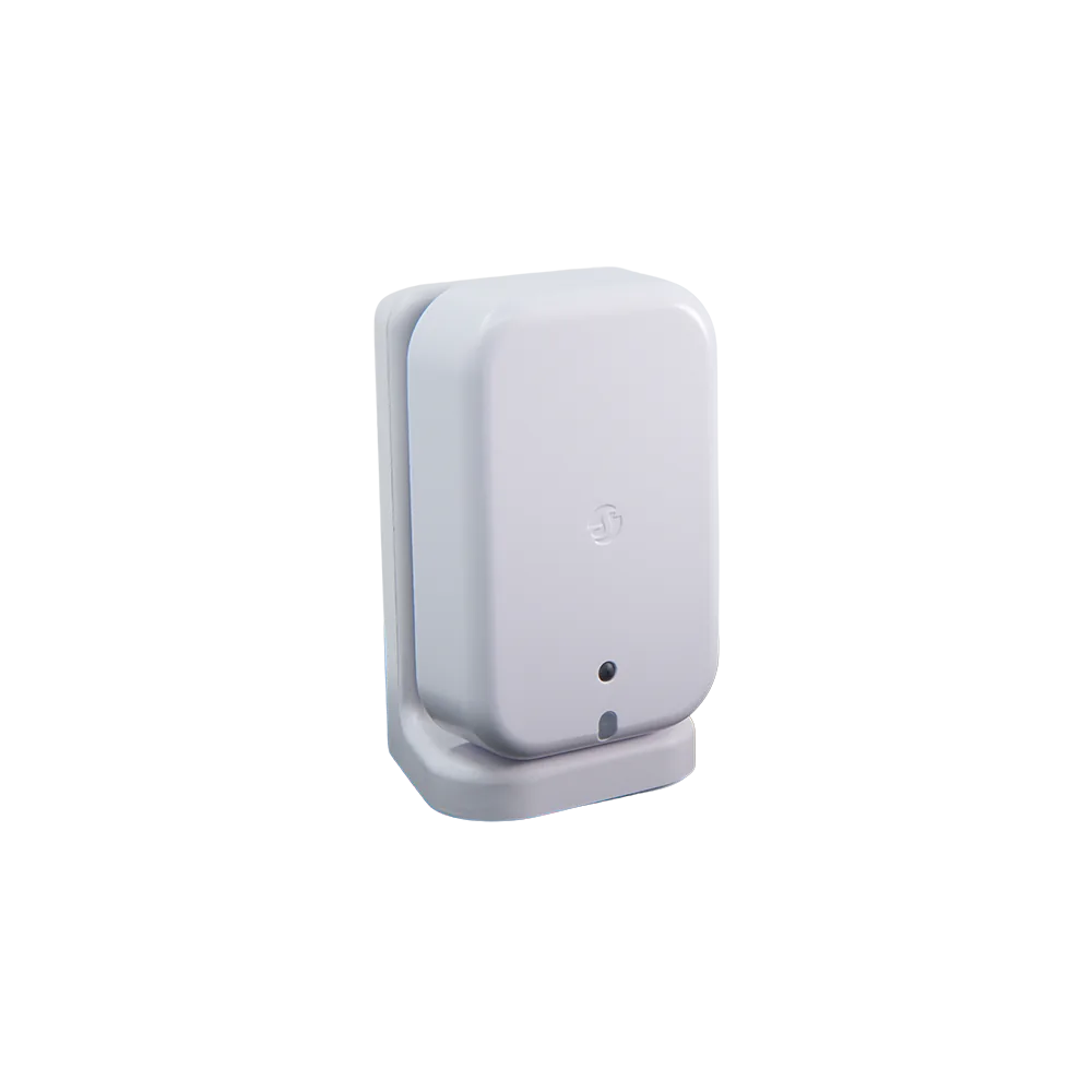 White Shelly Presence Gen4 radar sensor on its weighted desk stand