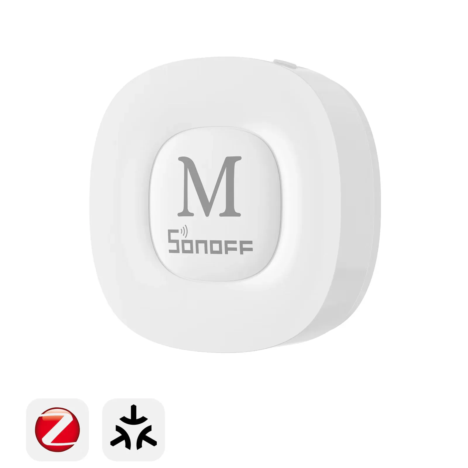 White SONOFF Bridge Max hub shown at an angle with its raised center panel and model mark