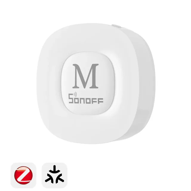 White SONOFF Bridge Max hub shown at an angle with its raised center panel and model mark