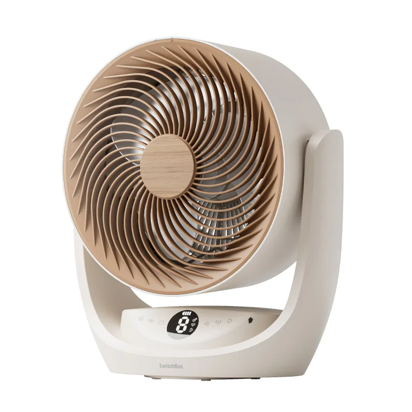 White SwitchBot Battery Circulator Fan 2 Pro with bronze grille and control display