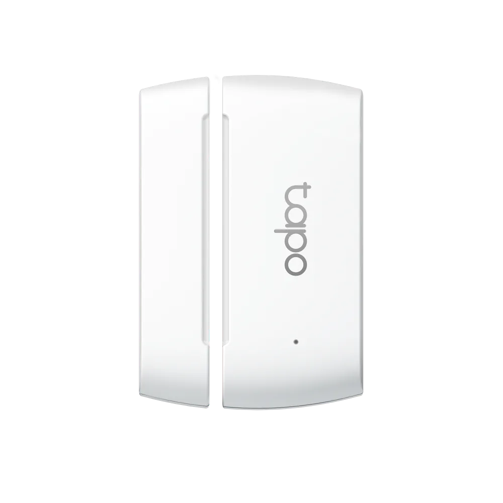 White Tapo T110 contact sensor and magnet aligned side by side
