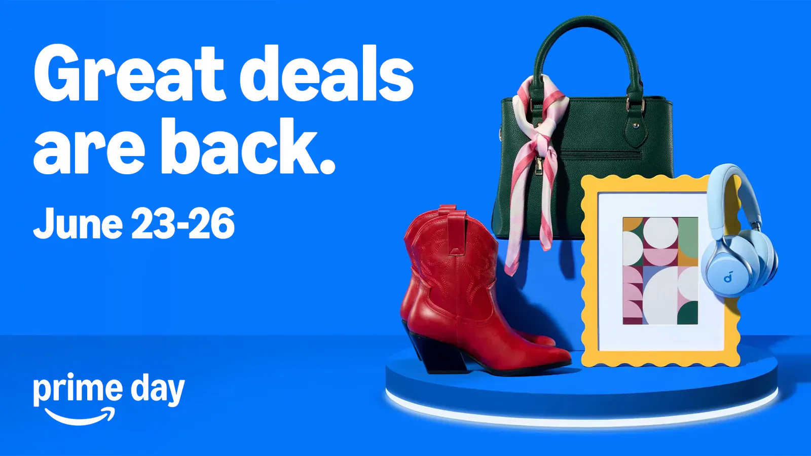 Amazon Prime Day 2026 promotional graphic with sale items and June 23-26 dates