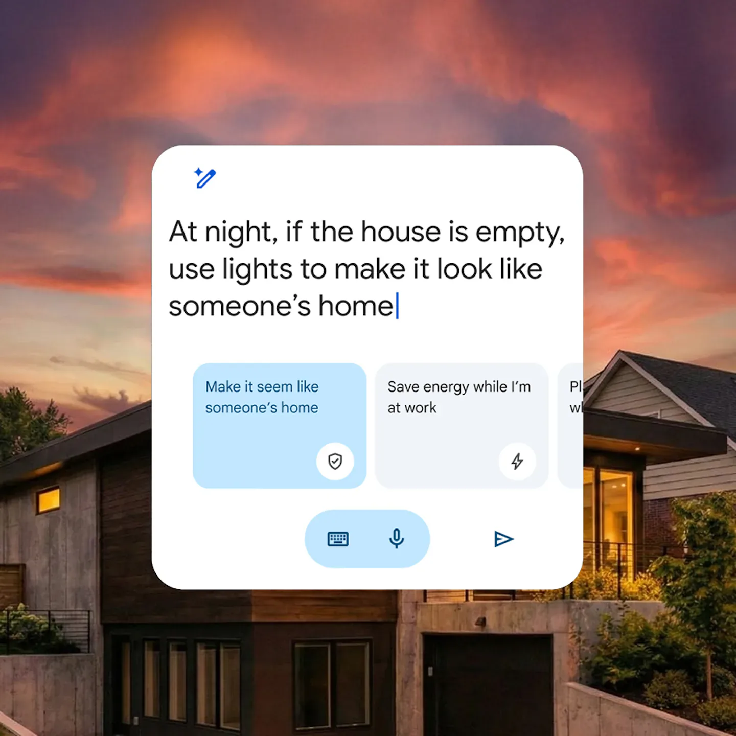 Google Home suggested automation for turning on lights when a house is empty at night