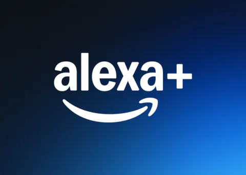 White Alexa+ logo on a dark blue background