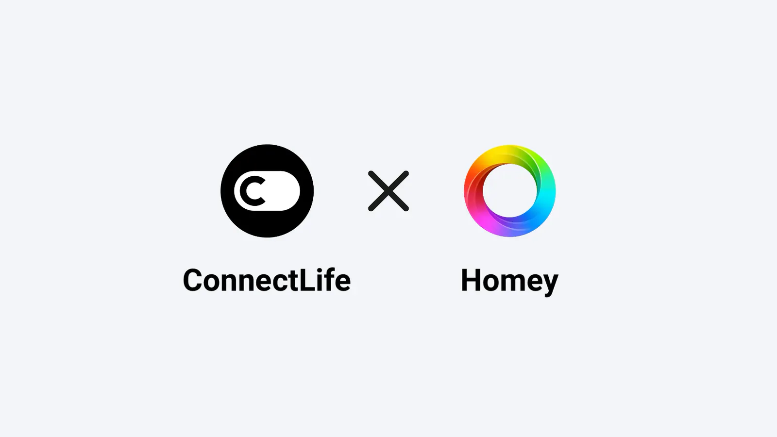 ConnectLife and Homey logos paired in an official app launch graphic